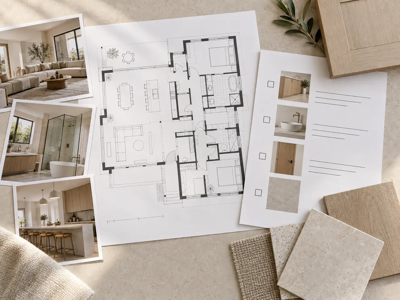 Example of a floor plan, style photos and material samples that can help a supplier understand your home