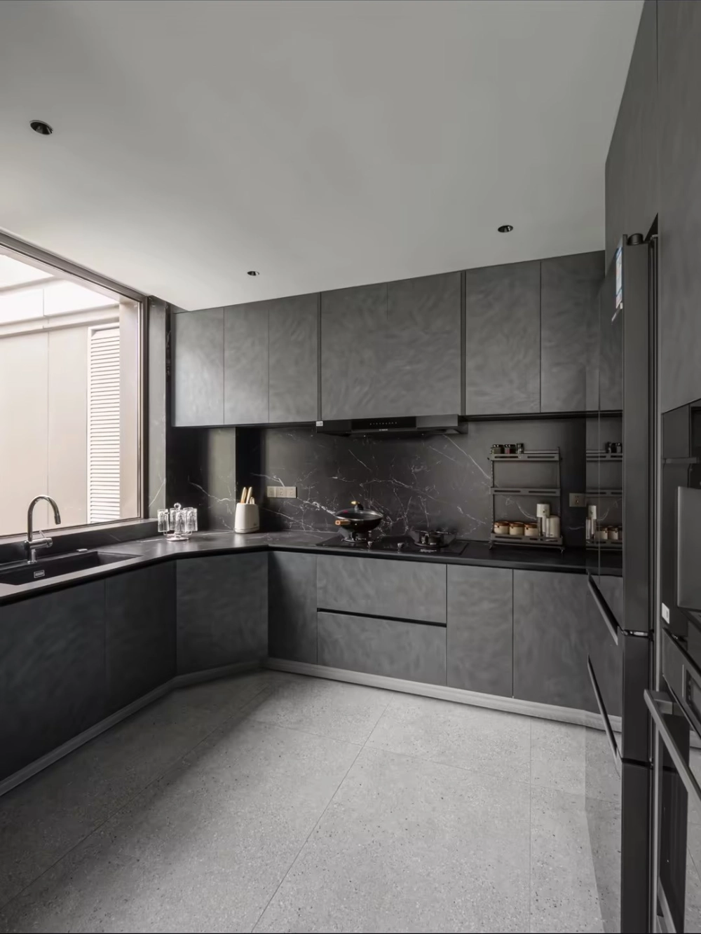 Dark matte kitchen cabinets