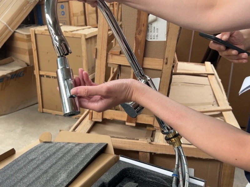 Faucet finish and handling check before packing