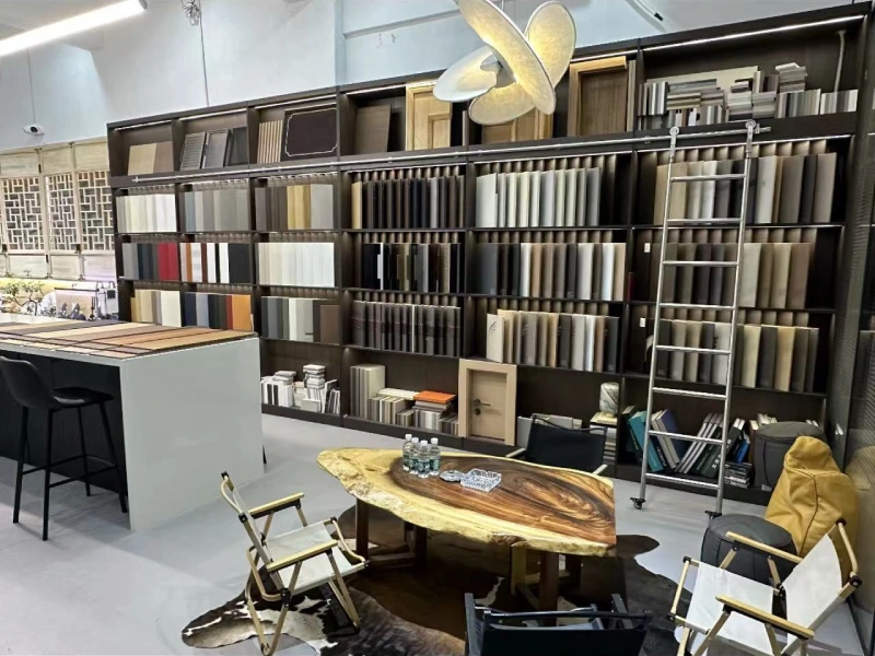 Furniture material samples and finish options at George Group showroom
