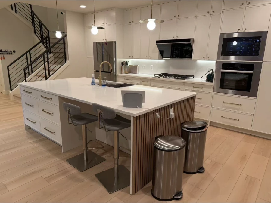 Kitchen island cabinet detail with countertop and storage