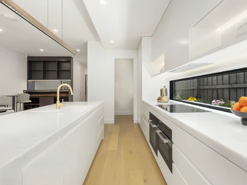 Kitchen island and cabinetry reference in a Melbourne private villa project